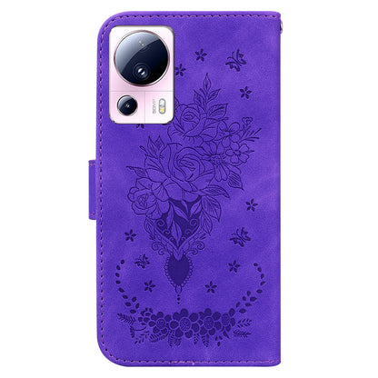 For Xiaomi 13 Lite / Civi 2 5G PU Leather Wallet Phone Case Imprinted Rose Butterfly Stand Cover