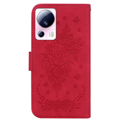 For Xiaomi 13 Lite / Civi 2 5G PU Leather Wallet Phone Case Imprinted Rose Butterfly Stand Cover