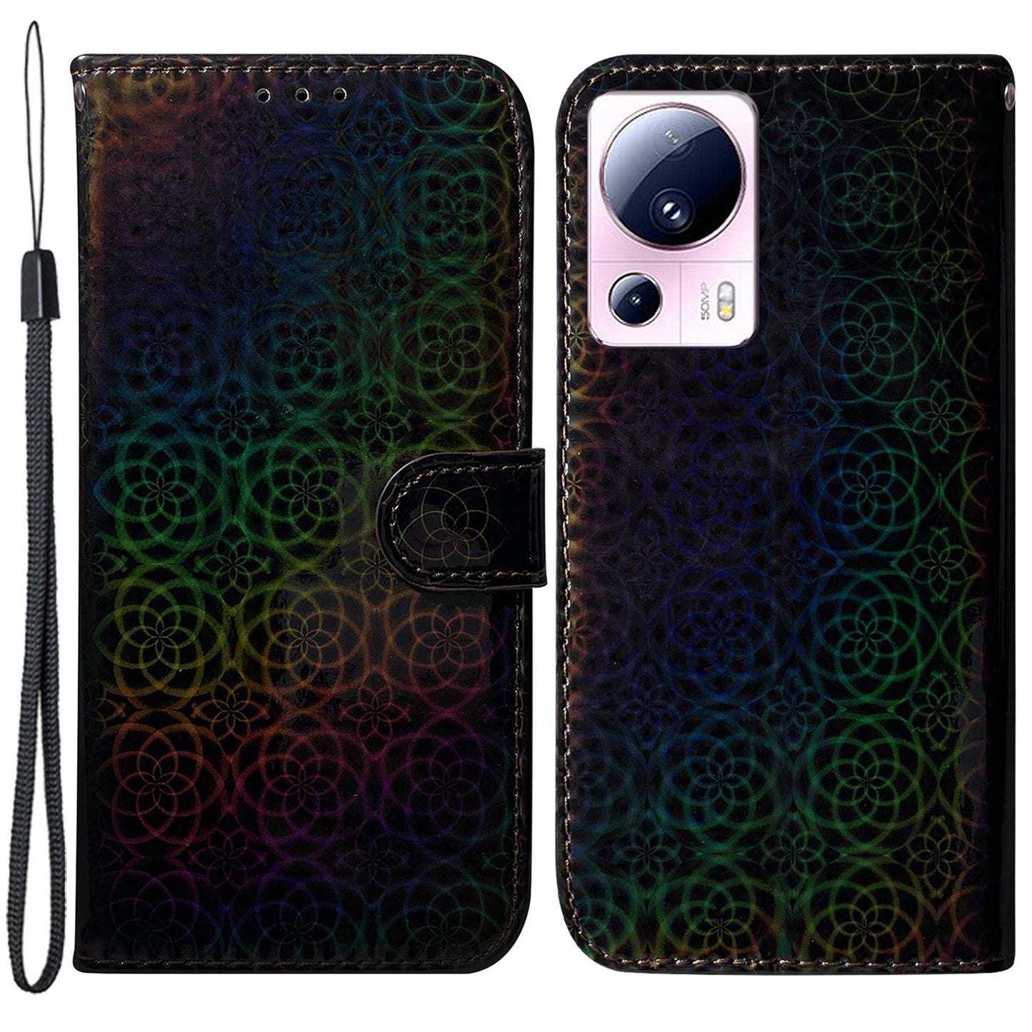 For Xiaomi 13 Lite / Civi 2 5G PU Leather Wallet Phone Case Dazzling Flower Pattern Flip Stand Shockproof Shell