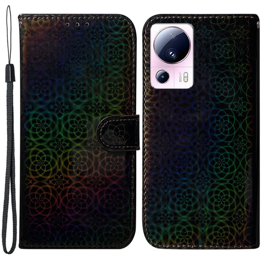 For Xiaomi 13 Lite / Civi 2 5G PU Leather Wallet Phone Case Dazzling Flower Pattern Flip Stand Shockproof Shell