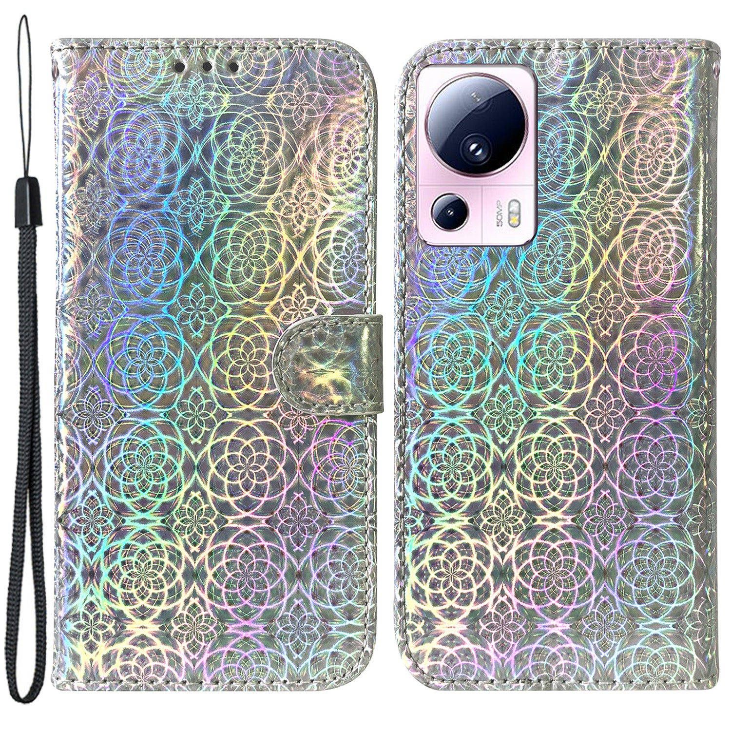 For Xiaomi 13 Lite / Civi 2 5G PU Leather Wallet Phone Case Dazzling Flower Pattern Flip Stand Shockproof Shell