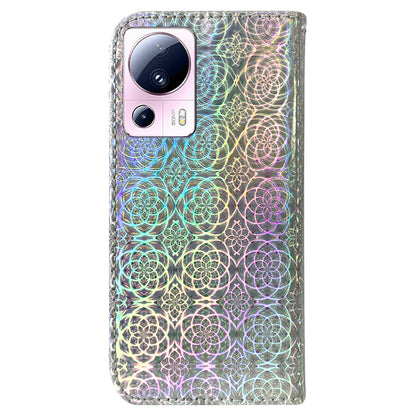 For Xiaomi 13 Lite / Civi 2 5G PU Leather Wallet Phone Case Dazzling Flower Pattern Flip Stand Shockproof Shell