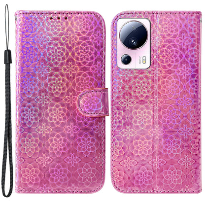 For Xiaomi 13 Lite / Civi 2 5G PU Leather Wallet Phone Case Dazzling Flower Pattern Flip Stand Shockproof Shell