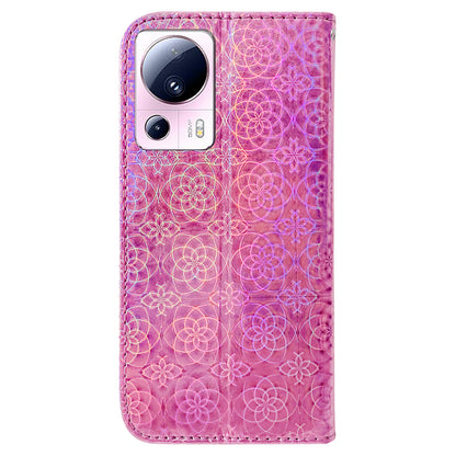 For Xiaomi 13 Lite / Civi 2 5G PU Leather Wallet Phone Case Dazzling Flower Pattern Flip Stand Shockproof Shell