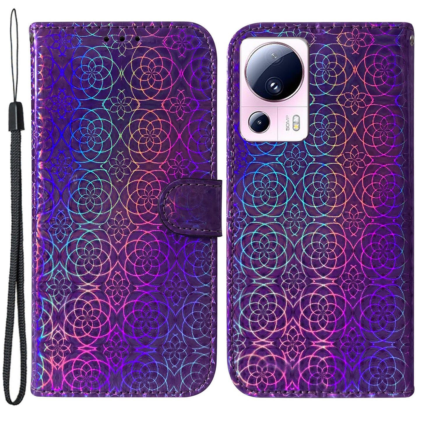 For Xiaomi 13 Lite / Civi 2 5G PU Leather Wallet Phone Case Dazzling Flower Pattern Flip Stand Shockproof Shell