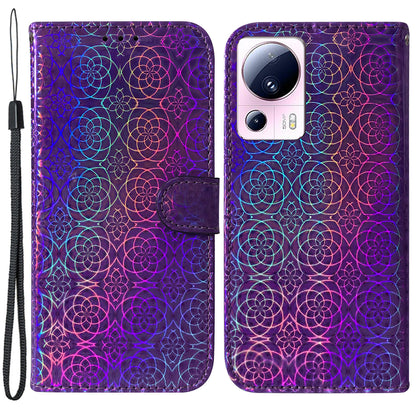 For Xiaomi 13 Lite / Civi 2 5G PU Leather Wallet Phone Case Dazzling Flower Pattern Flip Stand Shockproof Shell