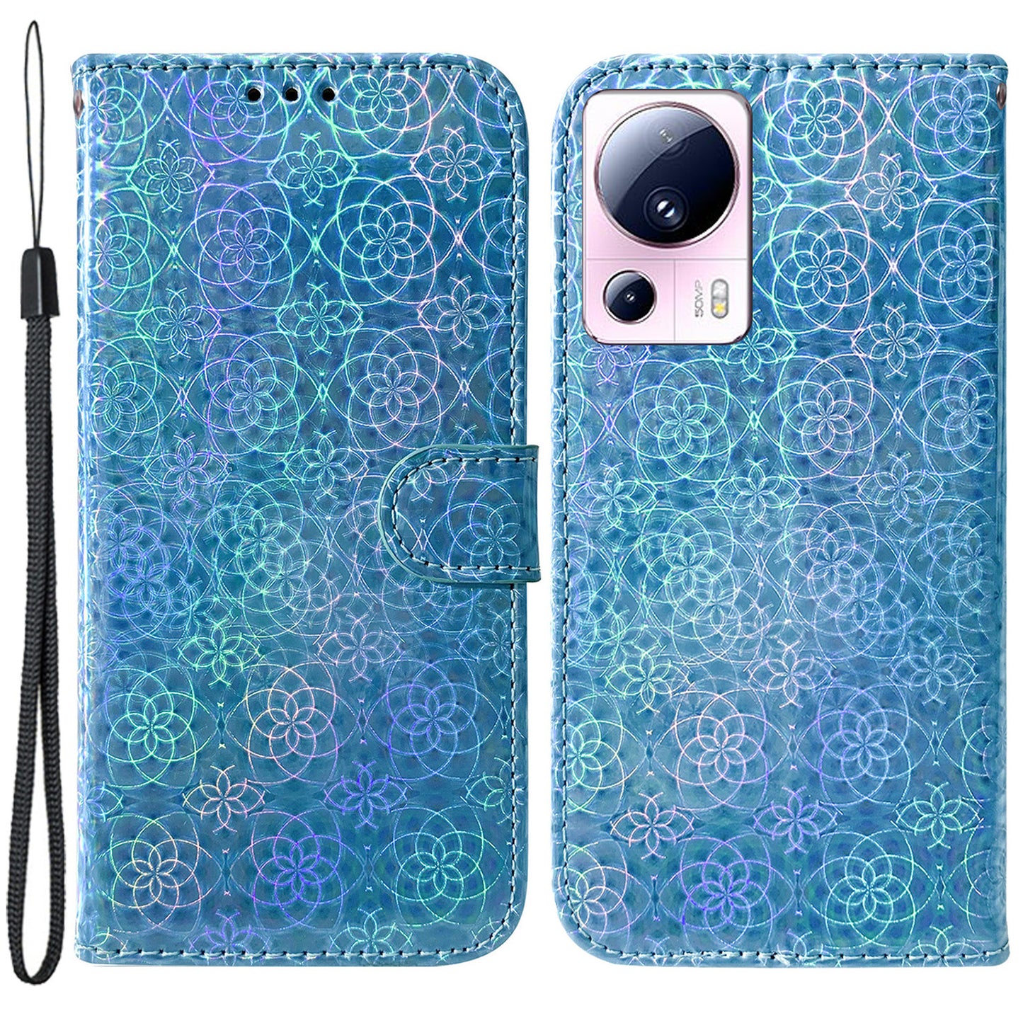 For Xiaomi 13 Lite / Civi 2 5G PU Leather Wallet Phone Case Dazzling Flower Pattern Flip Stand Shockproof Shell