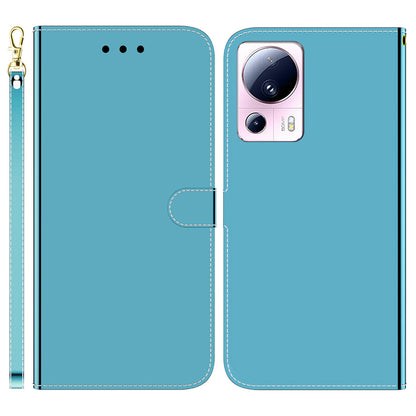 For Xiaomi 13 Lite / Civi 2 5G Mirror-Like Surface Leather Wallet Stand Cover Anti-drop Phone Case with Strap