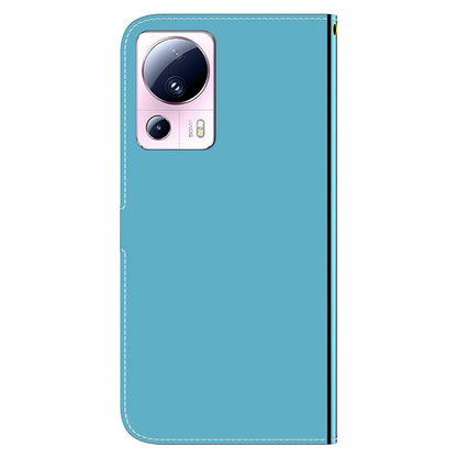 For Xiaomi 13 Lite / Civi 2 5G Mirror-Like Surface Leather Wallet Stand Cover Anti-drop Phone Case with Strap