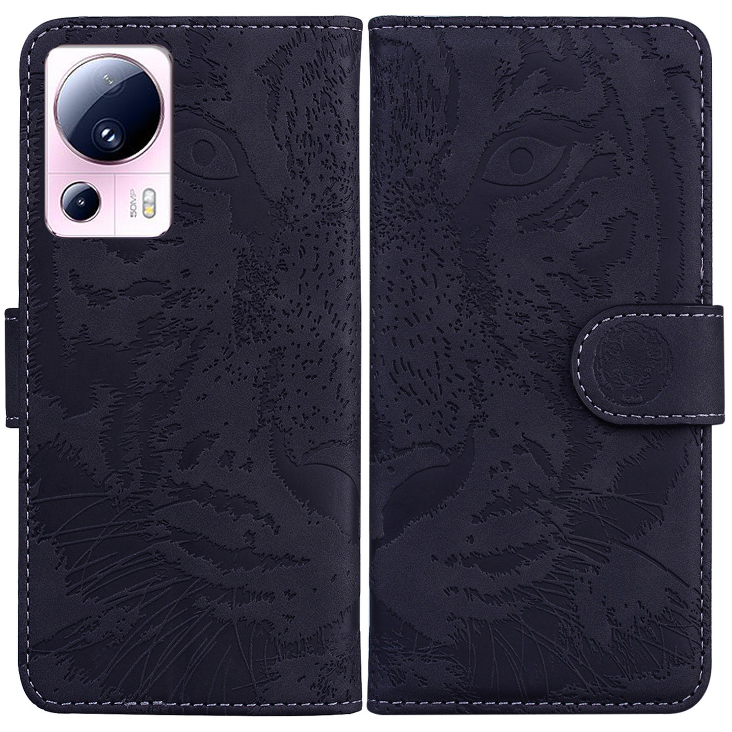Wallet Stand Case for Xiaomi 13 Lite / Civi 2 5G PU Leather Tiger Imprinted Shockproof Phone Cover