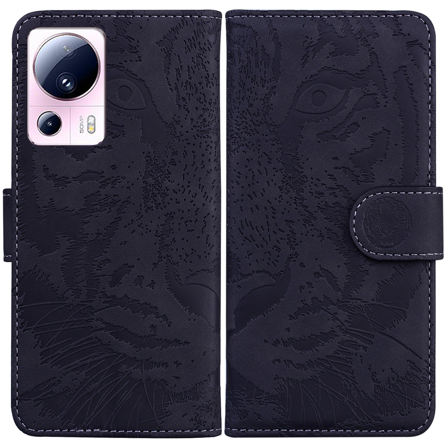 Wallet Stand Case for Xiaomi 13 Lite / Civi 2 5G PU Leather Tiger Imprinted Shockproof Phone Cover