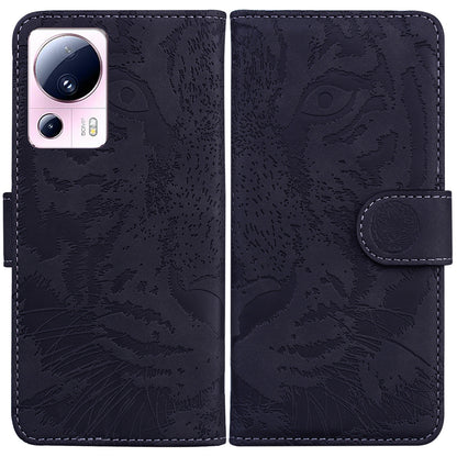 Wallet Stand Case for Xiaomi 13 Lite / Civi 2 5G PU Leather Tiger Imprinted Shockproof Phone Cover