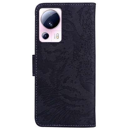 Wallet Stand Case for Xiaomi 13 Lite / Civi 2 5G PU Leather Tiger Imprinted Shockproof Phone Cover
