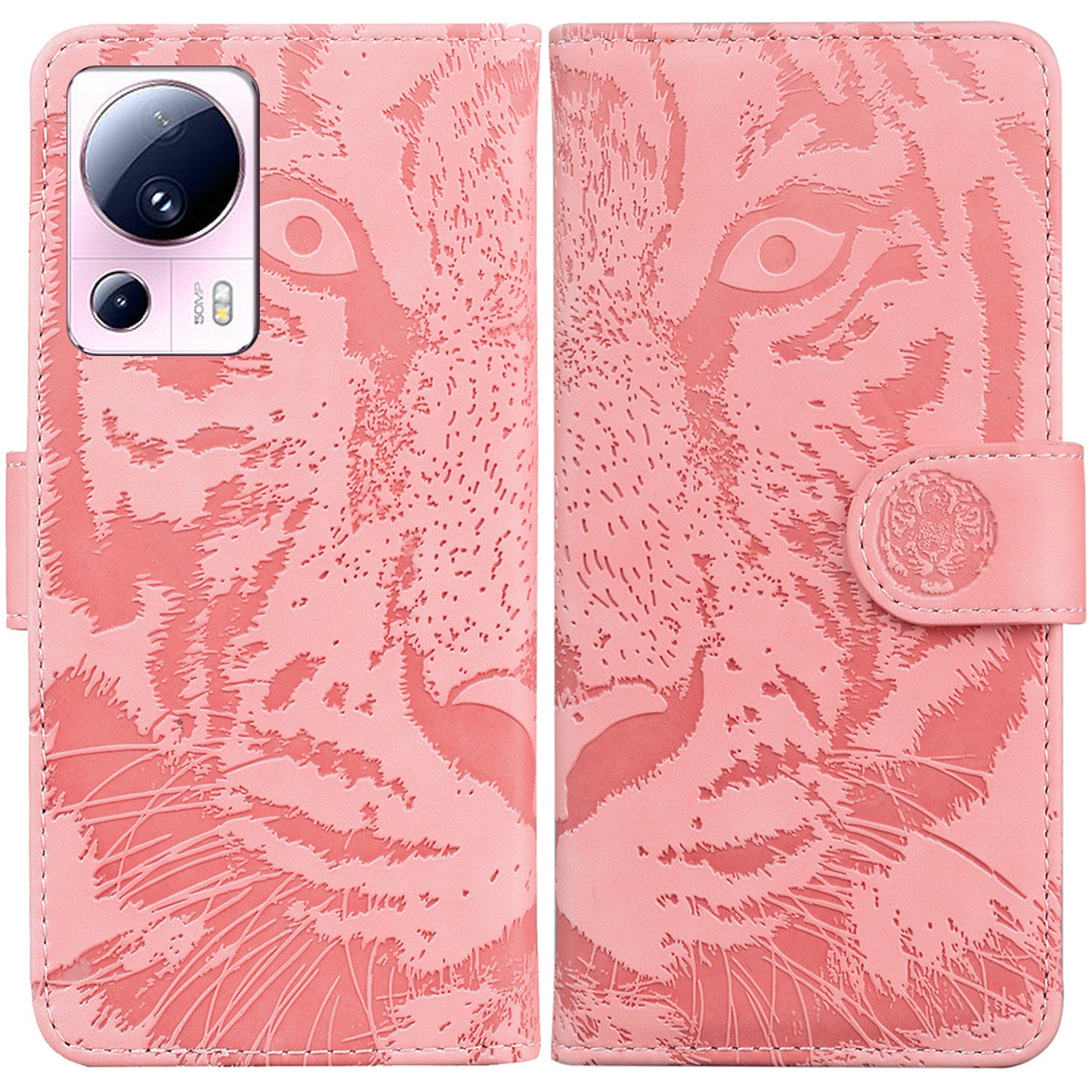 Wallet Stand Case for Xiaomi 13 Lite / Civi 2 5G PU Leather Tiger Imprinted Shockproof Phone Cover