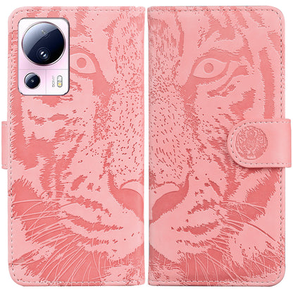 Wallet Stand Case for Xiaomi 13 Lite / Civi 2 5G PU Leather Tiger Imprinted Shockproof Phone Cover