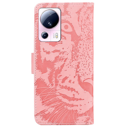 Wallet Stand Case for Xiaomi 13 Lite / Civi 2 5G PU Leather Tiger Imprinted Shockproof Phone Cover