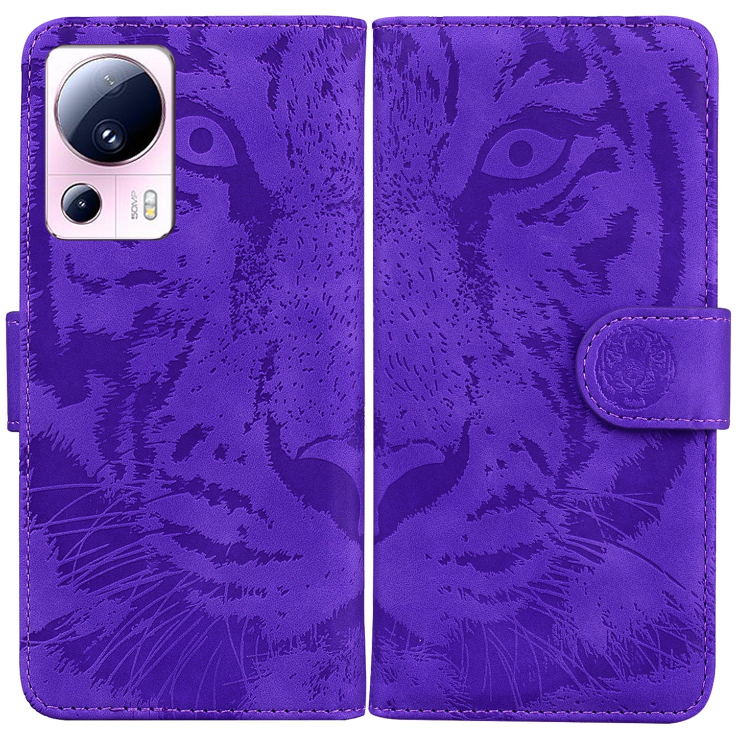 Wallet Stand Case for Xiaomi 13 Lite / Civi 2 5G PU Leather Tiger Imprinted Shockproof Phone Cover