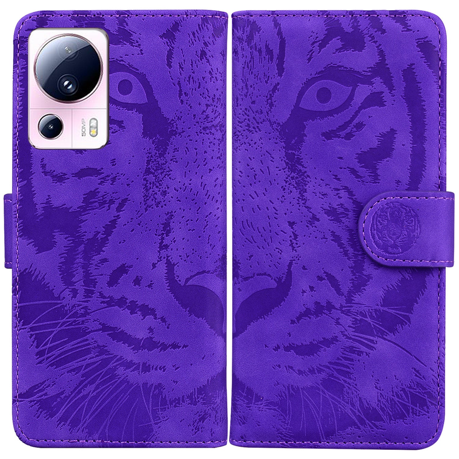 Wallet Stand Case for Xiaomi 13 Lite / Civi 2 5G PU Leather Tiger Imprinted Shockproof Phone Cover
