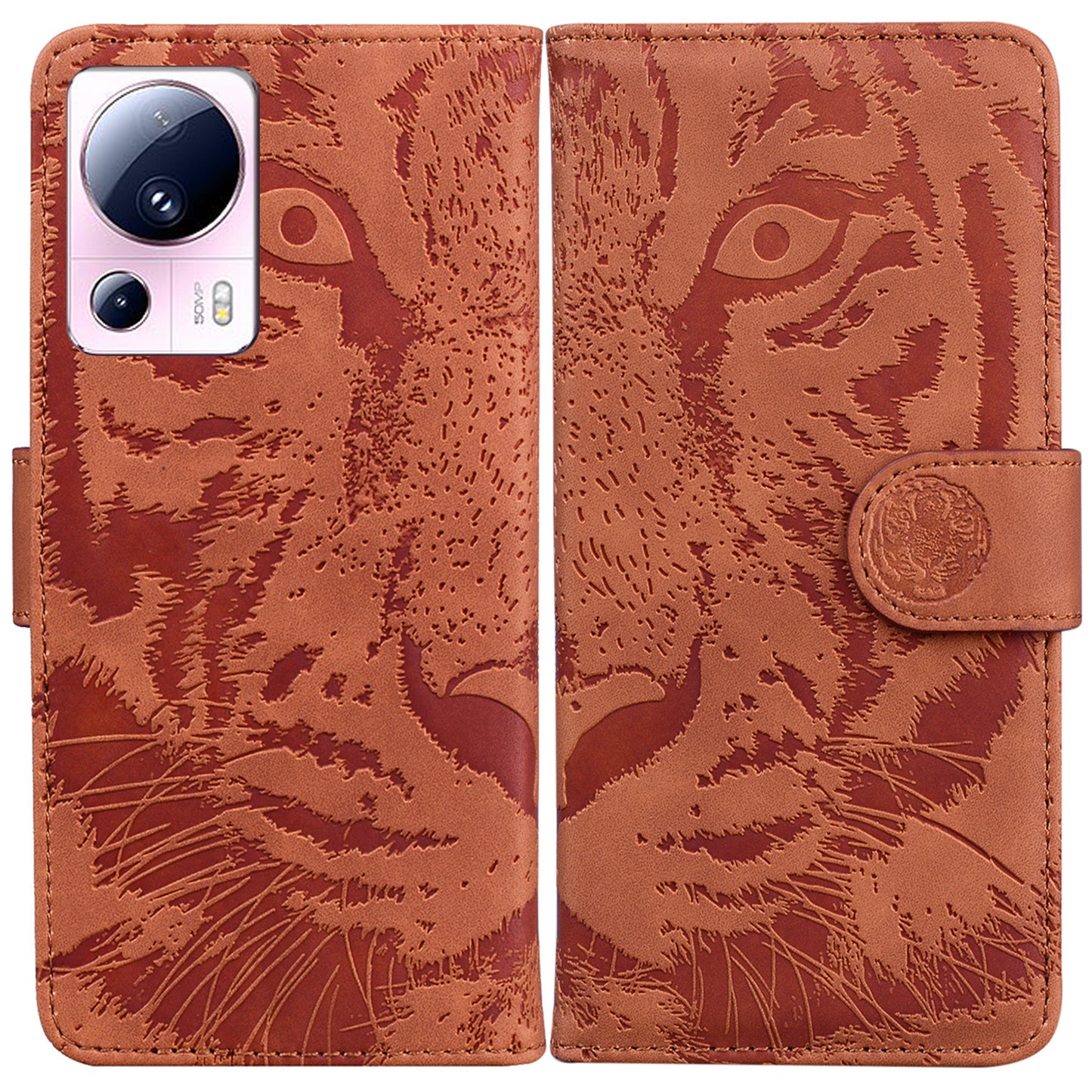 Wallet Stand Case for Xiaomi 13 Lite / Civi 2 5G PU Leather Tiger Imprinted Shockproof Phone Cover