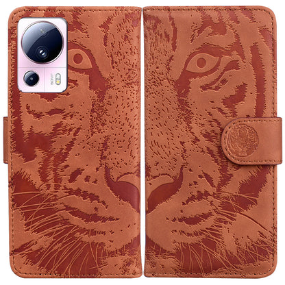Wallet Stand Case for Xiaomi 13 Lite / Civi 2 5G PU Leather Tiger Imprinted Shockproof Phone Cover