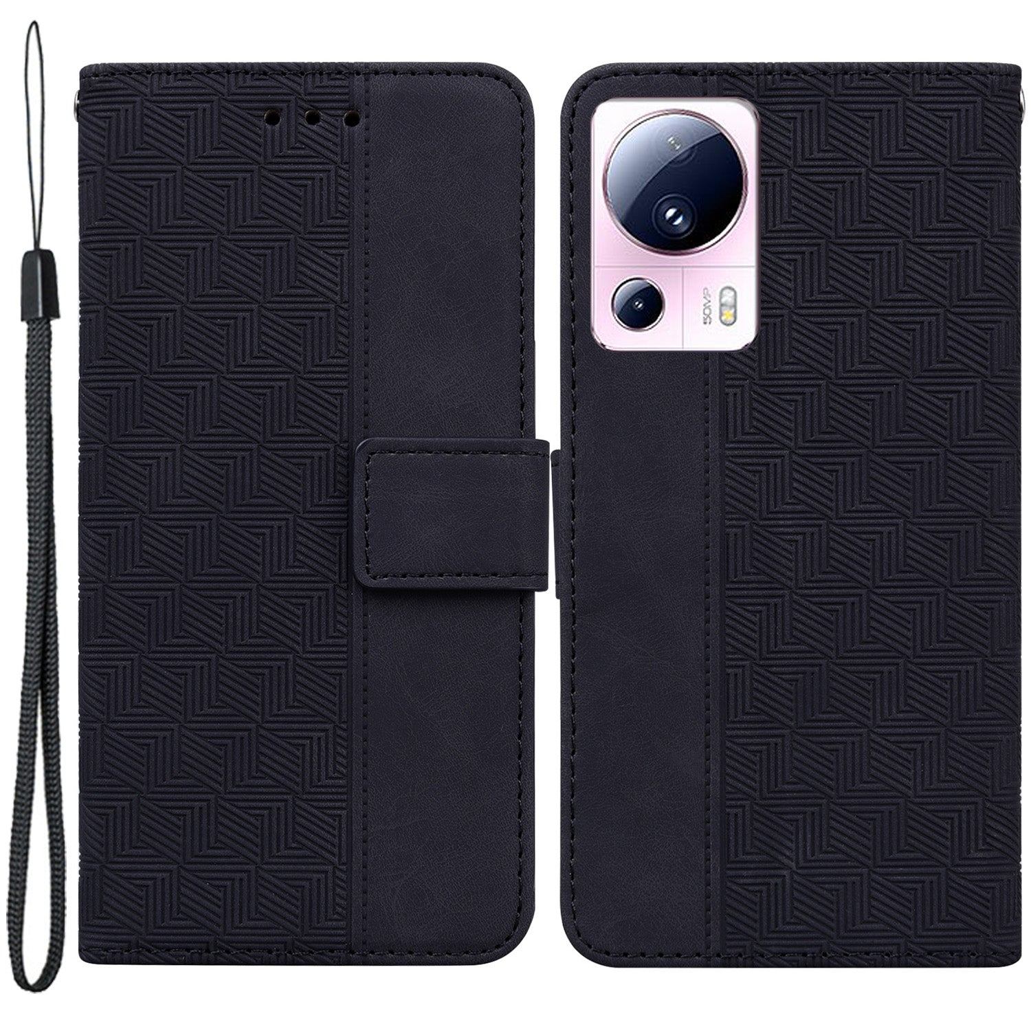 For Xiaomi 13 Lite / Civi 2 5G Wallet Leather Case Geometry Pattern Imprinted Phone Stand Cover