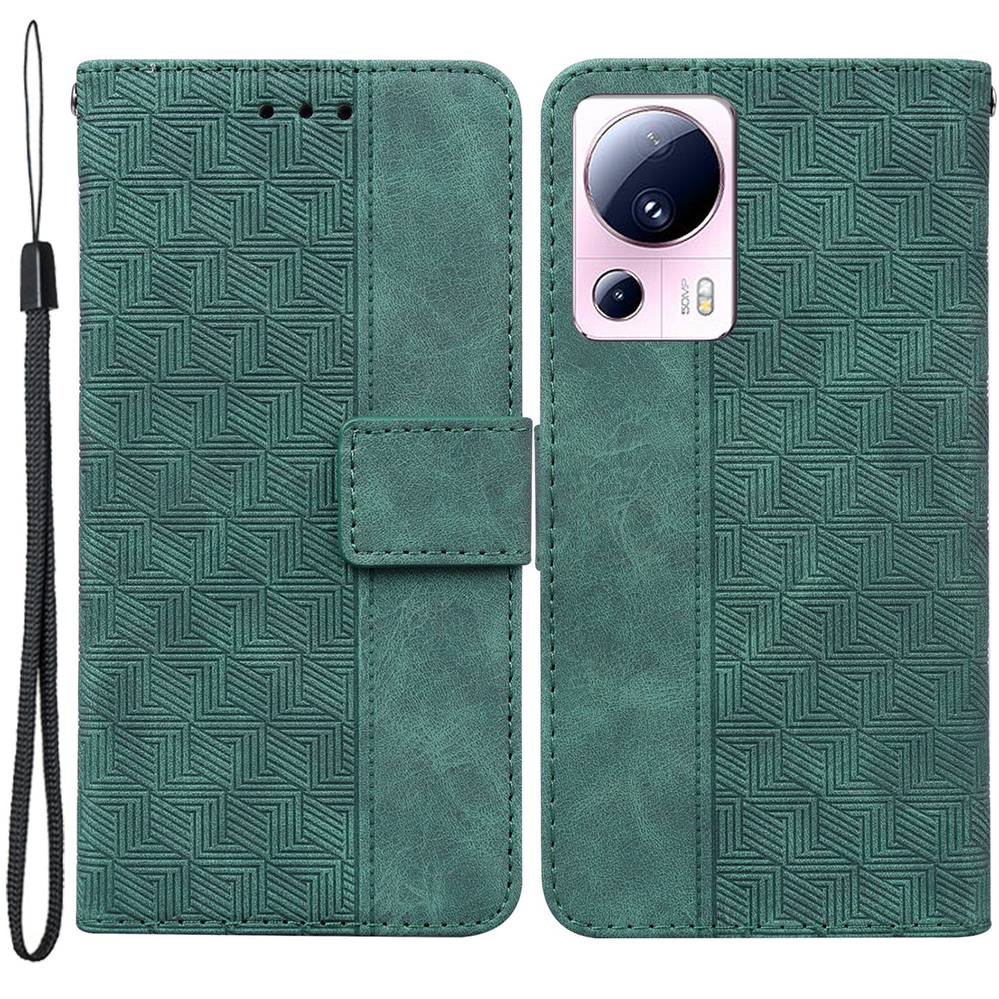 For Xiaomi 13 Lite / Civi 2 5G Wallet Leather Case Geometry Pattern Imprinted Phone Stand Cover