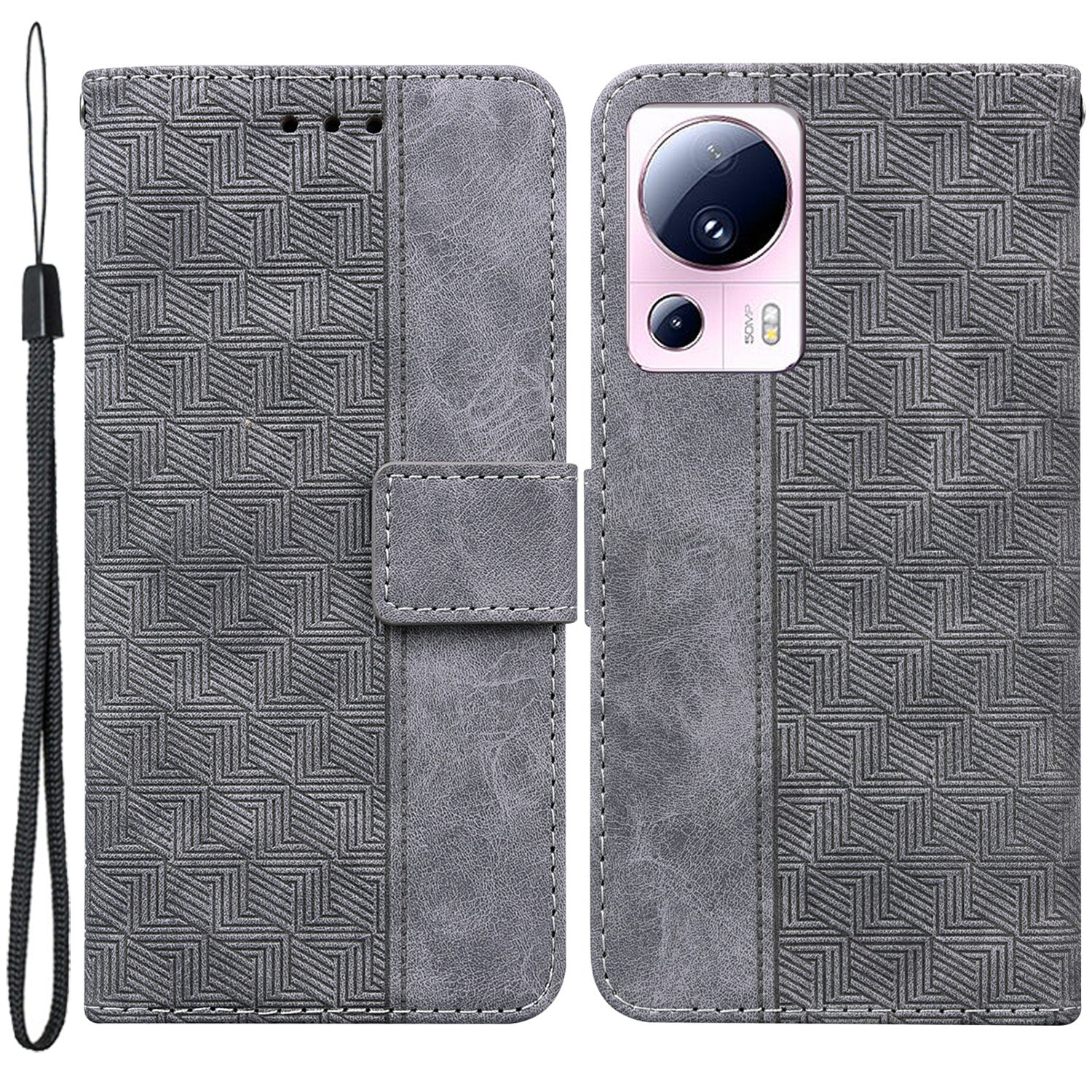 For Xiaomi 13 Lite / Civi 2 5G Wallet Leather Case Geometry Pattern Imprinted Phone Stand Cover