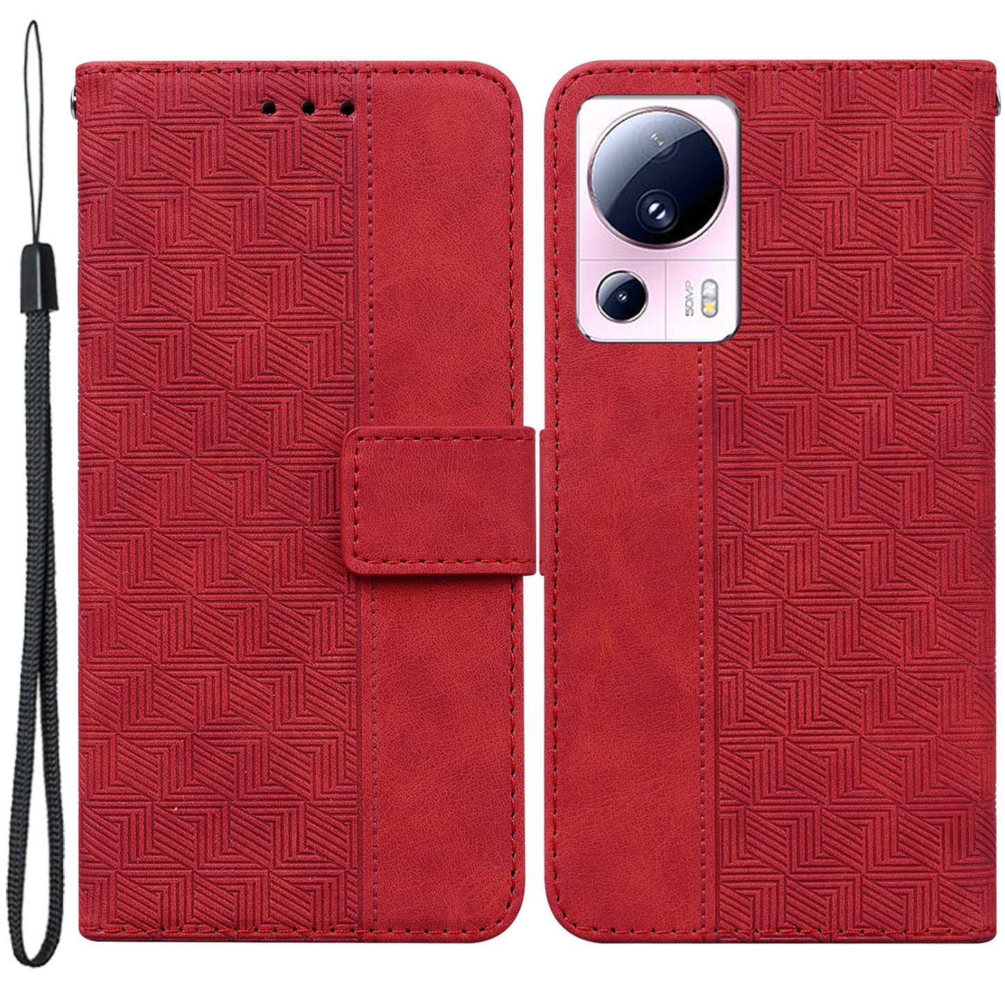 For Xiaomi 13 Lite / Civi 2 5G Wallet Leather Case Geometry Pattern Imprinted Phone Stand Cover