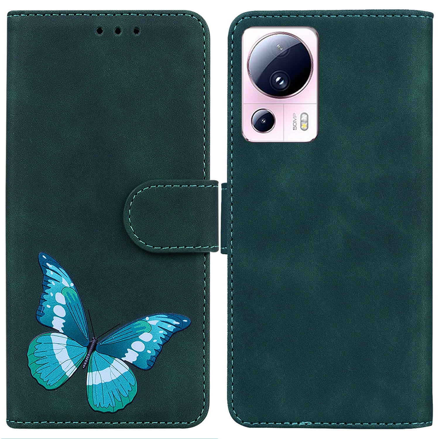 Wallet Cover for Xiaomi 13 Lite / Civi 2 5G Butterfly Printing Skin-touch PU Leather Flip Stand Phone Case