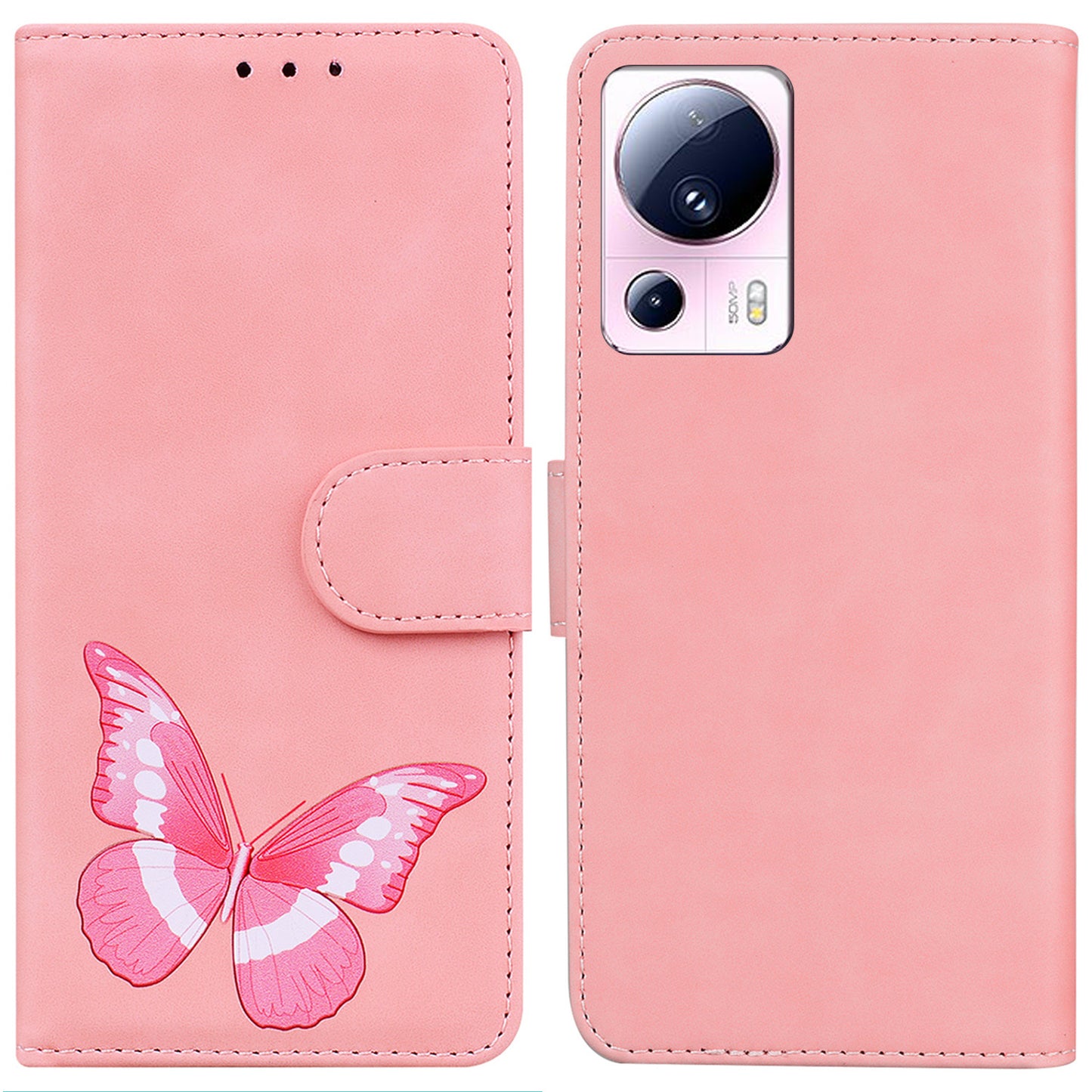 Wallet Cover for Xiaomi 13 Lite / Civi 2 5G Butterfly Printing Skin-touch PU Leather Flip Stand Phone Case