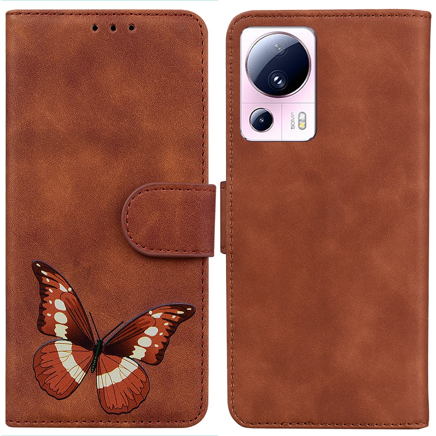 Wallet Cover for Xiaomi 13 Lite / Civi 2 5G Butterfly Printing Skin-touch PU Leather Flip Stand Phone Case