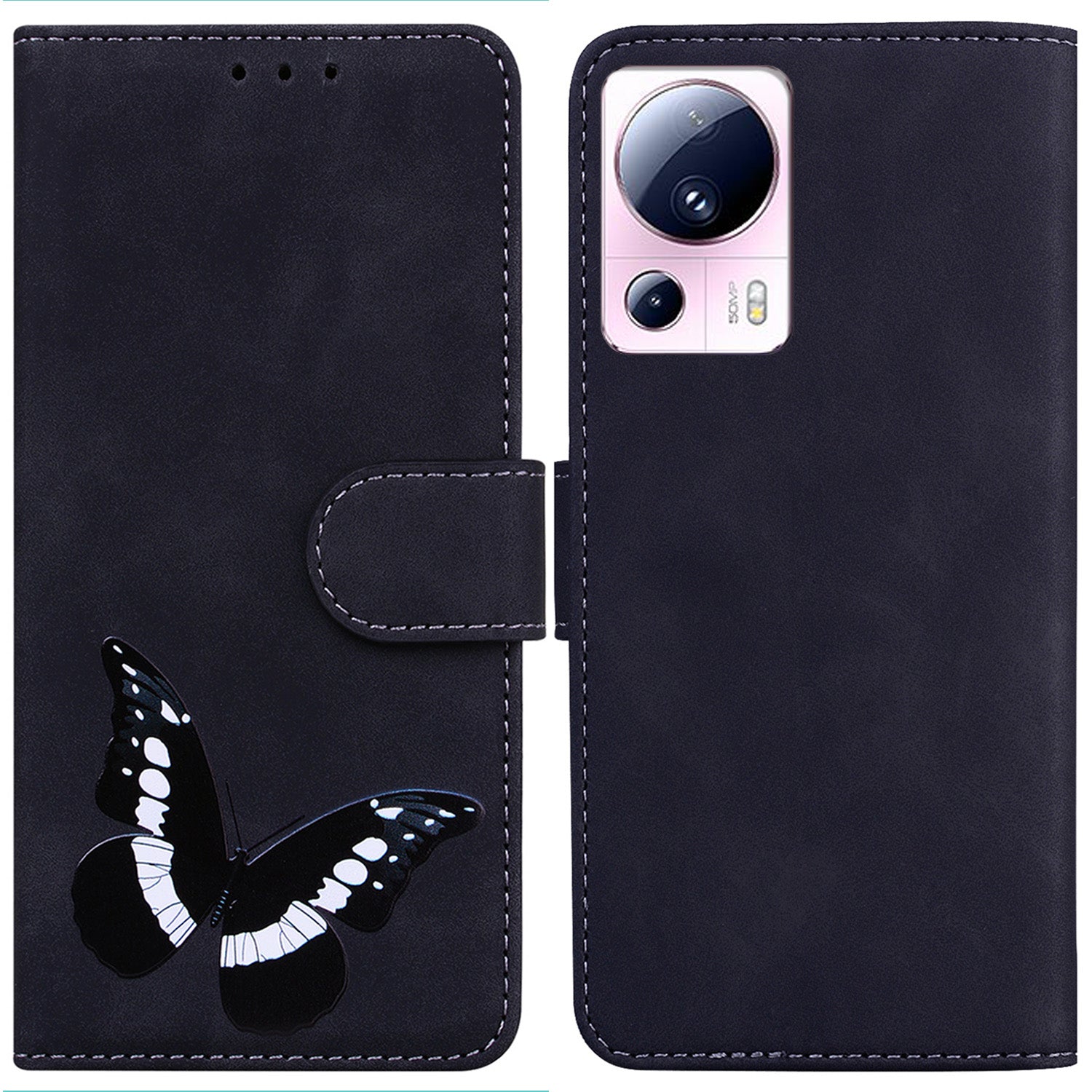 Wallet Cover for Xiaomi 13 Lite / Civi 2 5G Butterfly Printing Skin-touch PU Leather Flip Stand Phone Case