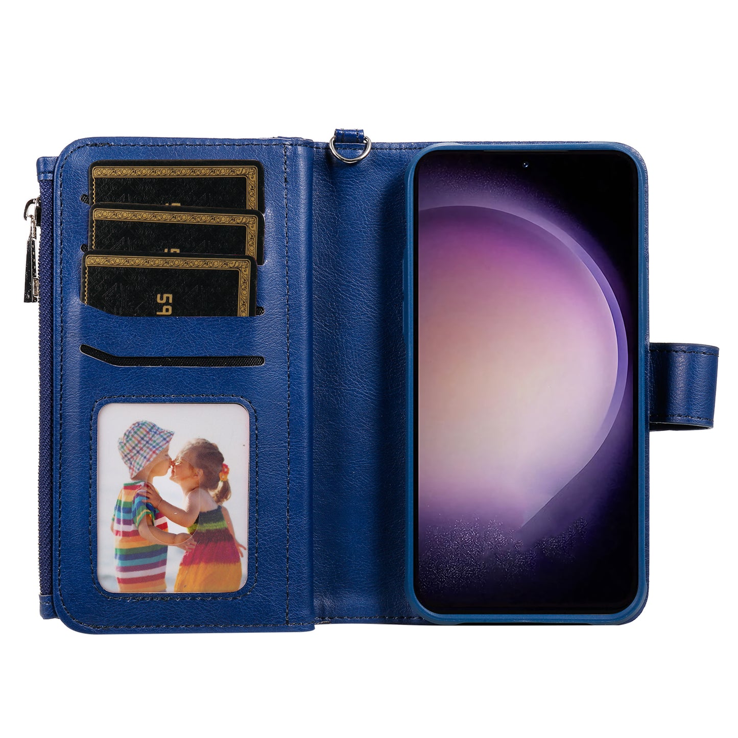 KT Multi-functional Series-4 Leather Phone Case for Samsung Galaxy S23 , Detachable Zipper Pocket Wallet Stand Cover