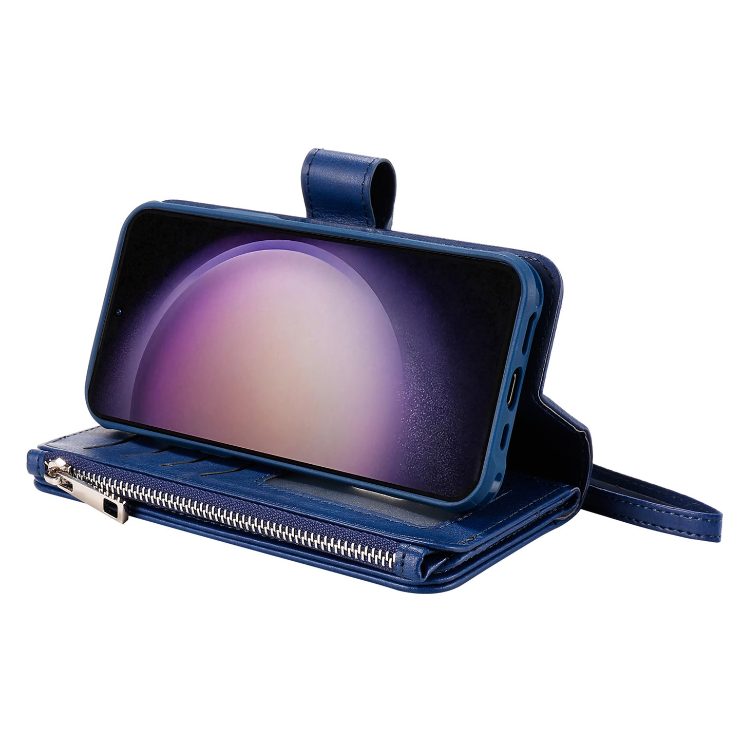 KT Multi-functional Series-4 Leather Phone Case for Samsung Galaxy S23 , Detachable Zipper Pocket Wallet Stand Cover