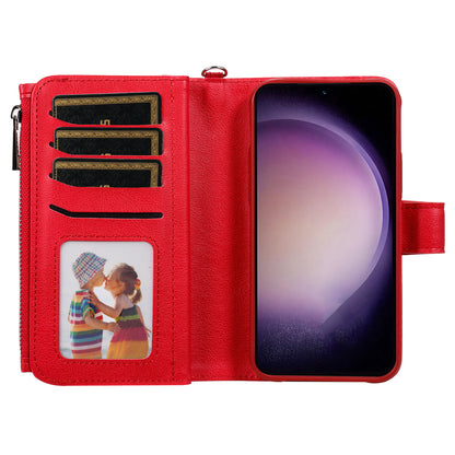 KT Multi-functional Series-4 Leather Phone Case for Samsung Galaxy S23 , Detachable Zipper Pocket Wallet Stand Cover