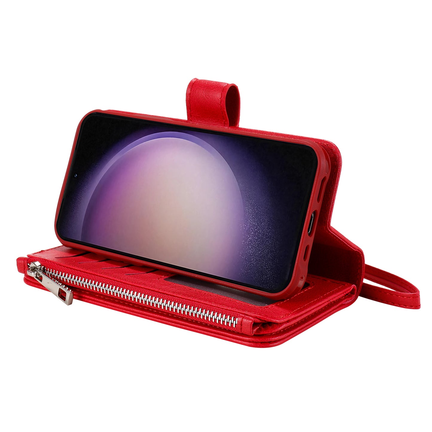 KT Multi-functional Series-4 Leather Phone Case for Samsung Galaxy S23 , Detachable Zipper Pocket Wallet Stand Cover