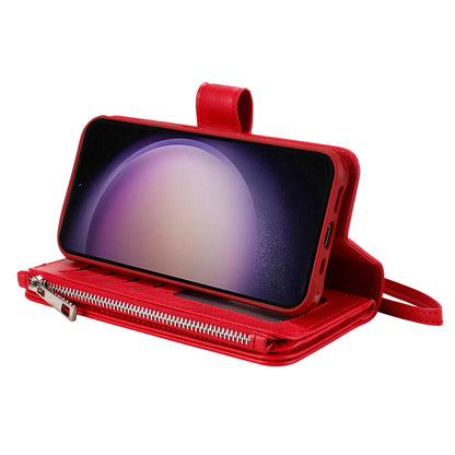 KT Multi-functional Series-4 Leather Phone Case for Samsung Galaxy S23 , Detachable Zipper Pocket Wallet Stand Cover