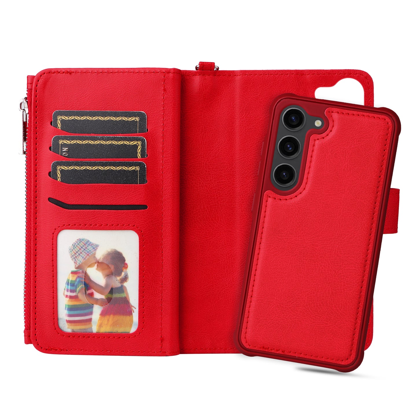 KT Multi-functional Series-4 Leather Phone Case for Samsung Galaxy S23 , Detachable Zipper Pocket Wallet Stand Cover