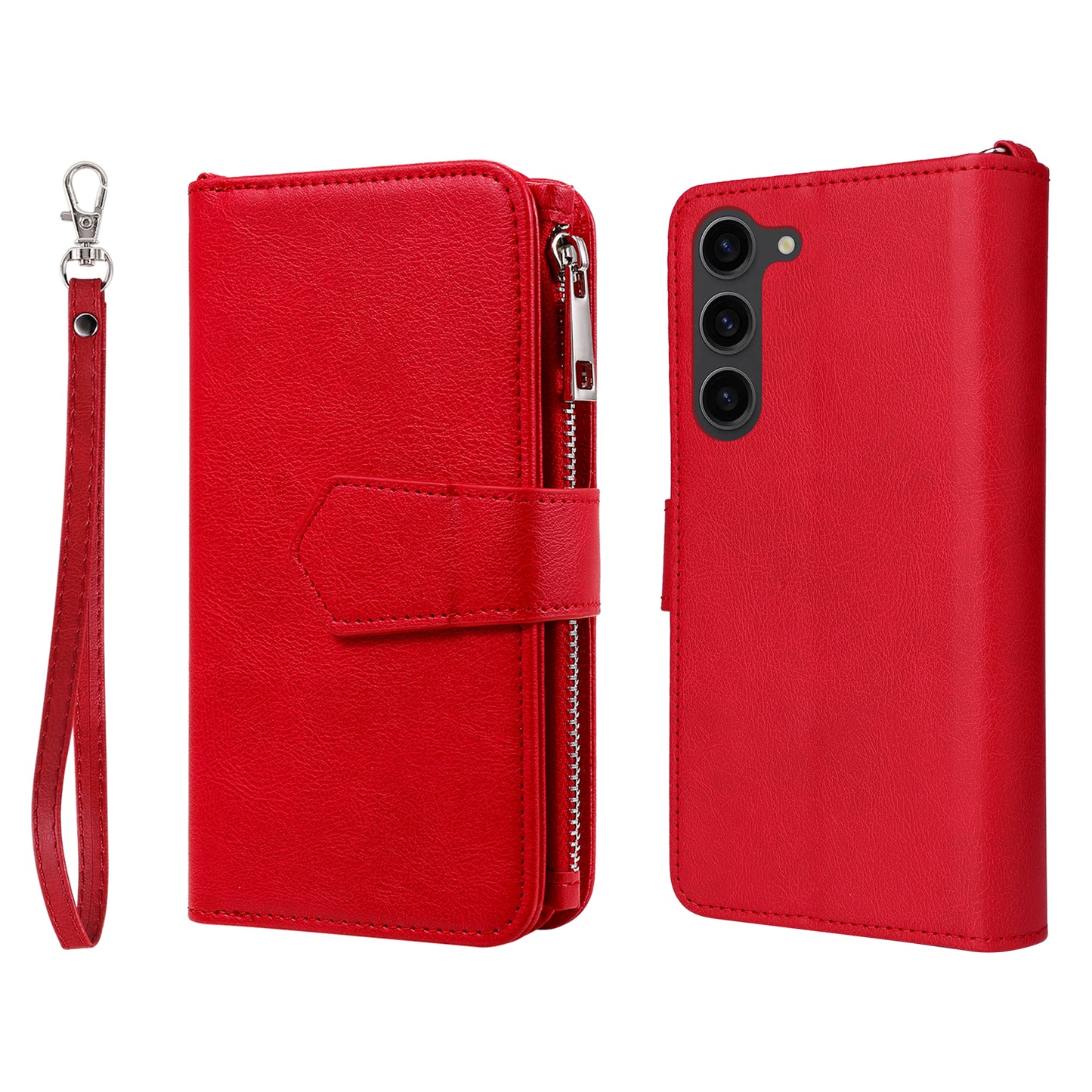 KT Multi-functional Series-4 Leather Phone Case for Samsung Galaxy S23 , Detachable Zipper Pocket Wallet Stand Cover