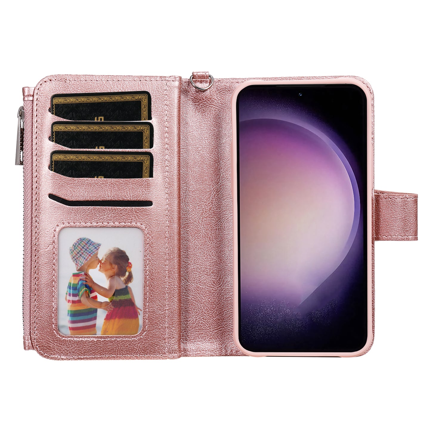 KT Multi-functional Series-4 Leather Phone Case for Samsung Galaxy S23 , Detachable Zipper Pocket Wallet Stand Cover