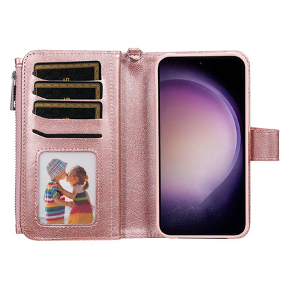 KT Multi-functional Series-4 Leather Phone Case for Samsung Galaxy S23 , Detachable Zipper Pocket Wallet Stand Cover