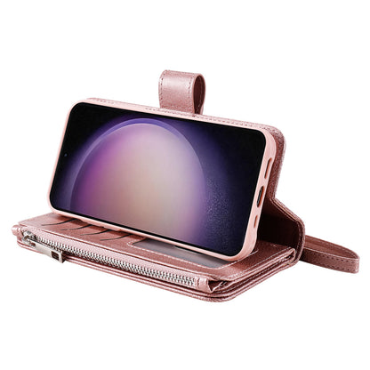 KT Multi-functional Series-4 Leather Phone Case for Samsung Galaxy S23 , Detachable Zipper Pocket Wallet Stand Cover