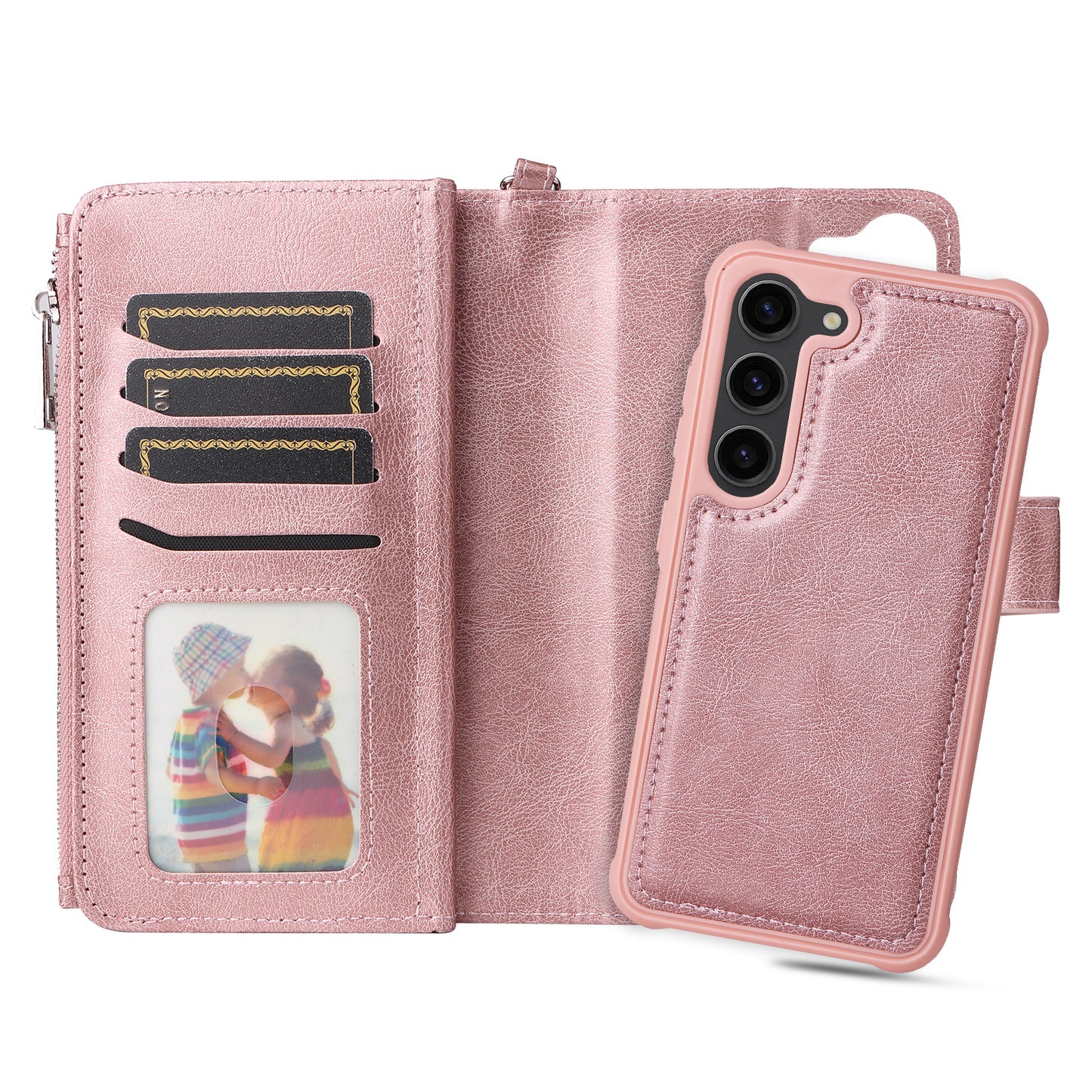 KT Multi-functional Series-4 Leather Phone Case for Samsung Galaxy S23 , Detachable Zipper Pocket Wallet Stand Cover