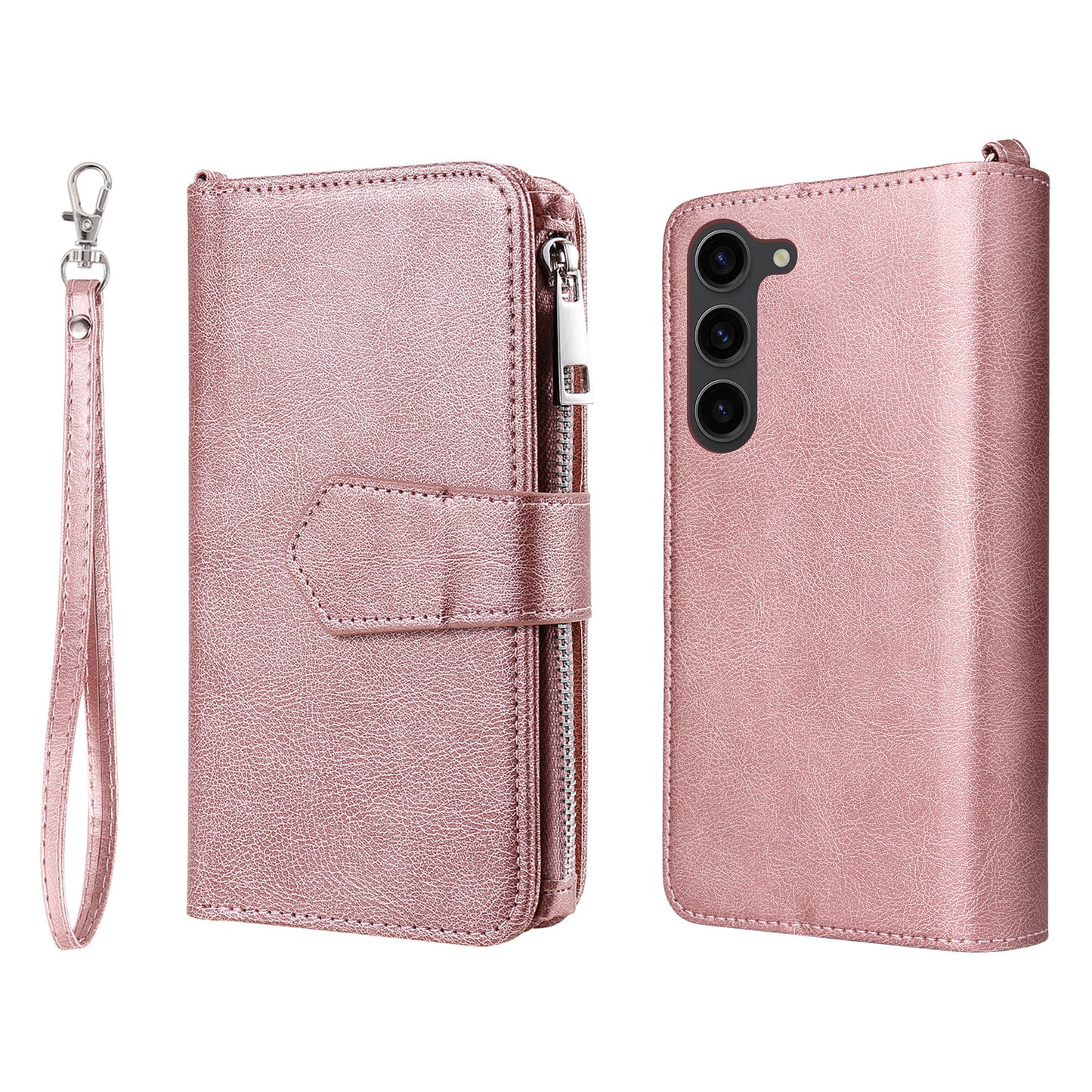 KT Multi-functional Series-4 Leather Phone Case for Samsung Galaxy S23 , Detachable Zipper Pocket Wallet Stand Cover