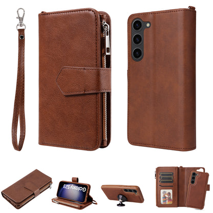 KT Multi-functional Series-4 Leather Phone Case for Samsung Galaxy S23 , Detachable Zipper Pocket Wallet Stand Cover