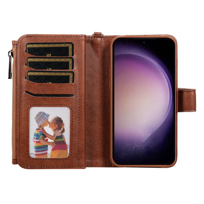 KT Multi-functional Series-4 Leather Phone Case for Samsung Galaxy S23 , Detachable Zipper Pocket Wallet Stand Cover