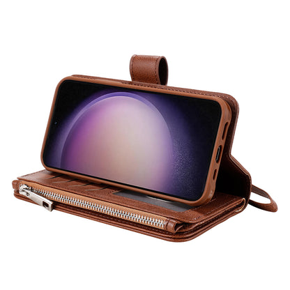 KT Multi-functional Series-4 Leather Phone Case for Samsung Galaxy S23 , Detachable Zipper Pocket Wallet Stand Cover