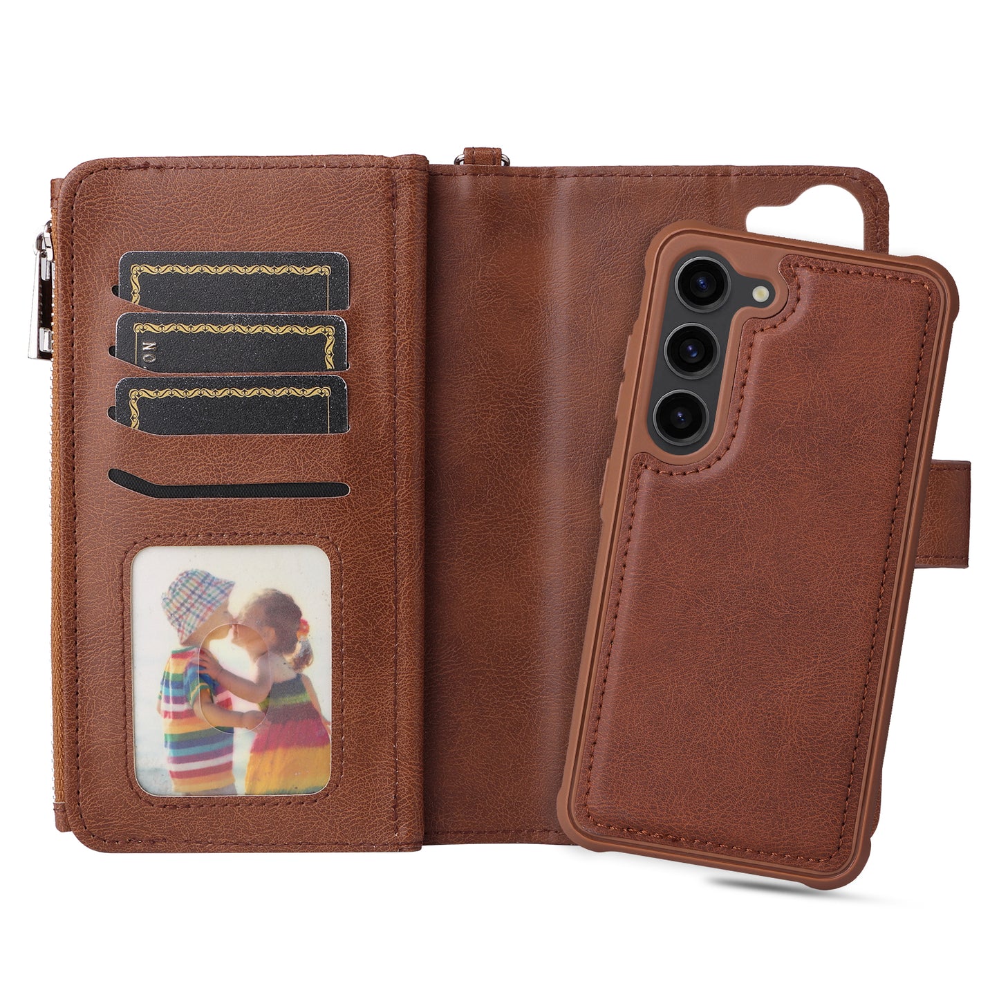 KT Multi-functional Series-4 Leather Phone Case for Samsung Galaxy S23 , Detachable Zipper Pocket Wallet Stand Cover