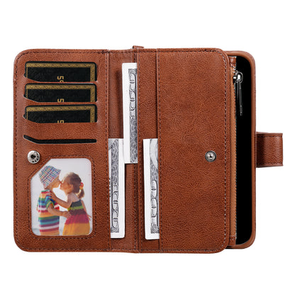 KT Multi-functional Series-4 Leather Phone Case for Samsung Galaxy S23 , Detachable Zipper Pocket Wallet Stand Cover