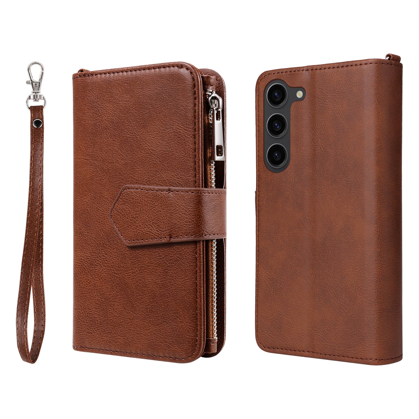 KT Multi-functional Series-4 Leather Phone Case for Samsung Galaxy S23 , Detachable Zipper Pocket Wallet Stand Cover